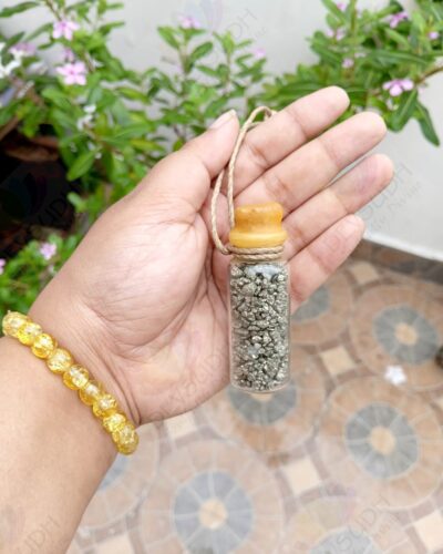 Pyrite Crystal Chips Spell Jar (Hangable and Sealed with beeswax)