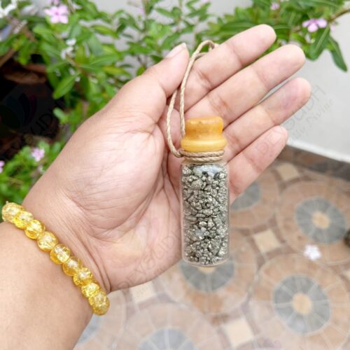 Pyrite Crystal Chips Spell Jar (Hangable and Sealed with beeswax)