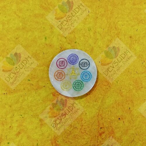 Selenite Plate (3″ Round shaped) - 7 CHAKRA