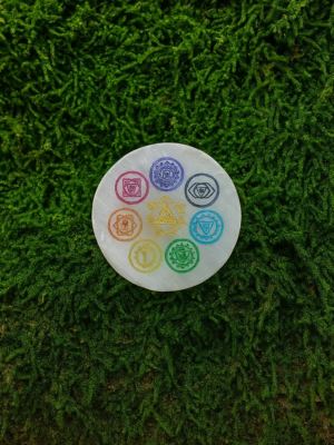 Selenite Plate (3″ Round shaped) - 7 CHAKRA