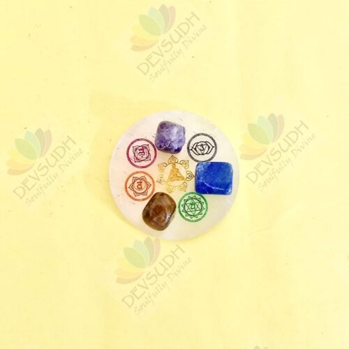 Selenite Plate (3″ Round shaped) - 7 CHAKRA