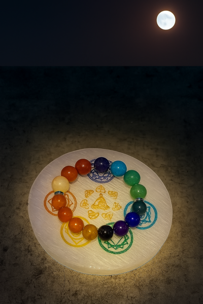 Selenite Plate (3″ Round shaped) - 7 CHAKRA